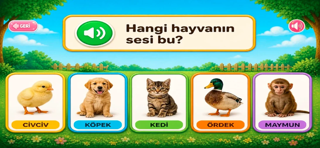 Hayvan seslerini tanı oyun ekranı
